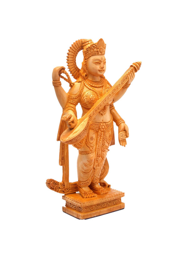 CraftVatika Wood Saraswati Idol Handmade - Image 3