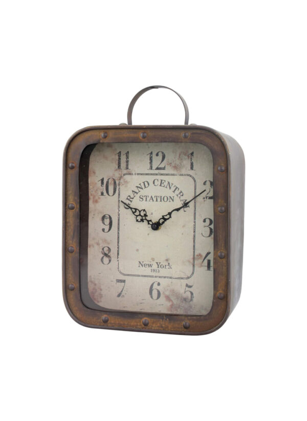 Stonebriar Large Square Rustic Metal Table Top Clock