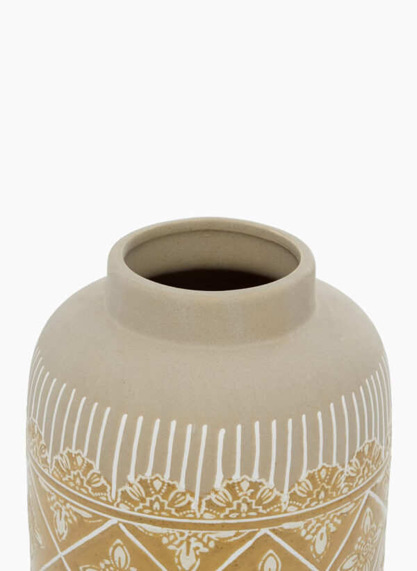 Ceramic Floral Handmade Vase with Diamond Pattern - Image 4